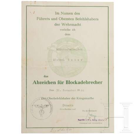 Urkunde zum Abzeichen für Blockadebrecher - фото 1