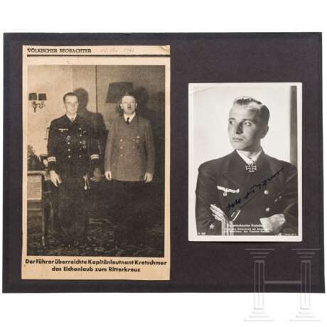 Fregattenkapitän und Schwerter-Träger Otto Kretschmer - eigenhändig signierte Portraitpostkarte - Foto 1