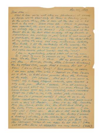 Kerouac, Jack | Autograph letter signed to Alan Harrington; "I start to work.. on my 2nd novel this week. 'On the Road.' I think" - фото 1