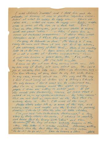 Kerouac, Jack | Autograph letter signed to Alan Harrington; "I start to work.. on my 2nd novel this week. 'On the Road.' I think" - Foto 2