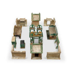 A GROUP OF SANCAI-GLAZED POTTERY FURNITURE AND ARCHITECTURE MODELS
