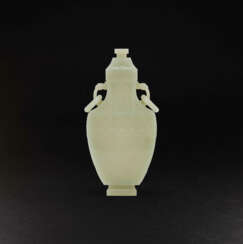 A GREENISH-WHITE JADE 'ARCHAISTIC' VASE AND COVER