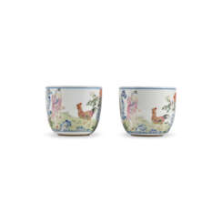A PAIR OF FAMILLE ROSE ‘BOY AND COCKERAL’ CUPS