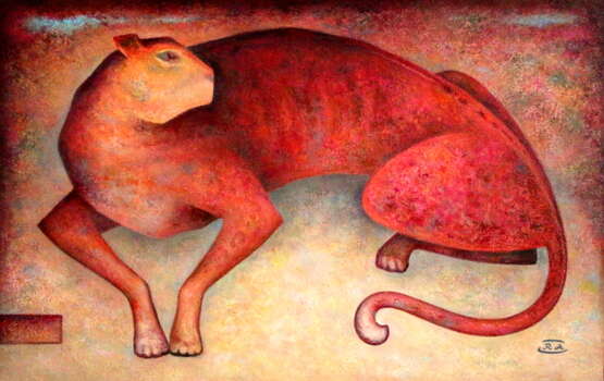 “Red cat” Canvas Oil paint Impressionist Animalistic 2019 - photo 1