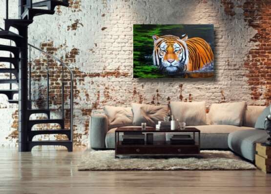 Год водяного тигра Toile sur le sous-châssis Peinture à l'huile Réalisme Animaliste Russie 2021 - photo 2