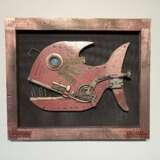 Red Fish Oak Frame Andrey Mantula acrilic Mixed media and assemblage in display case dieselpunk collage Сербия modern 2023 г. - фото 1