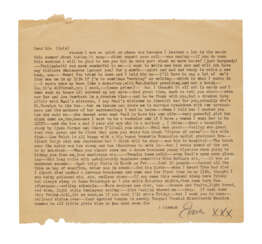Kerouac, Jack | Typed letter signed to Lois Sorrells, on about Ferlinghetti, Cassady, and his nervous collapse in Big Sur