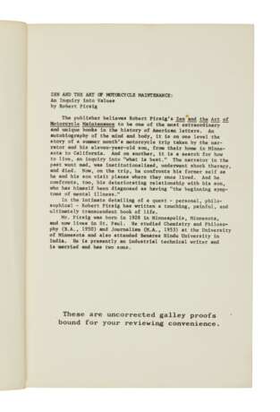Pirsig, Robert | Zen and the Art of Motorcycle Maintenance, first edition with galley proofs - photo 4