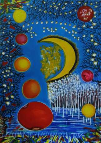 The moon and garlands of tomatoes. Leinwand auf dem Hilfsrahmen Acrylfarbe мозаика Россия Уфа 2023 - Foto 1