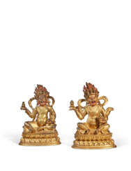 DEUX STATUES EN BRONZE DOR&#201; REPR&#201;SENTANT JAMBHALA JAUNE ET VAJRAMARADAMA