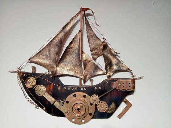 Steampunk Sailing Ship Pirates Andrey Mantula Beechwood Acrylic Steampunk fantasyart Serbia new time 2023 - photo 1