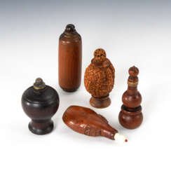 5 Snuffbottles - Holz und Walnuss.