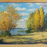 Осенний Днепр. Пляж. Canvas Oil Realism Landscape painting Ukraine 2023 - photo 2