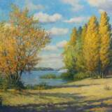 Осенний Днепр. Пляж. Canvas Oil Realism Landscape painting Ukraine 2023 - photo 1