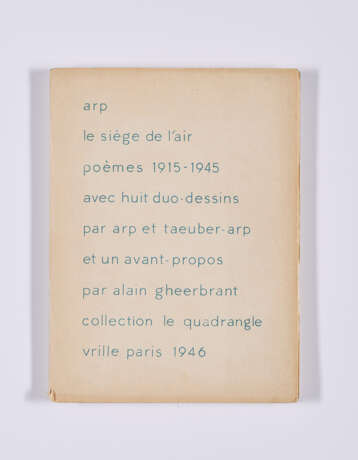 Hans (Jean) Arp. Le siège de l'air. Poèmes 1915-1945 - Foto 1