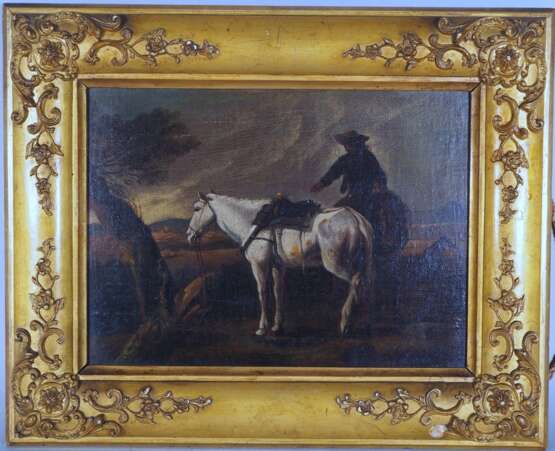 Gemälde: Reiter mit 2 Pferden, Ende 19. Jh. - photo 1