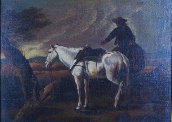 Gemälde: Reiter mit 2 Pferden, Ende 19. Jh. - photo 2