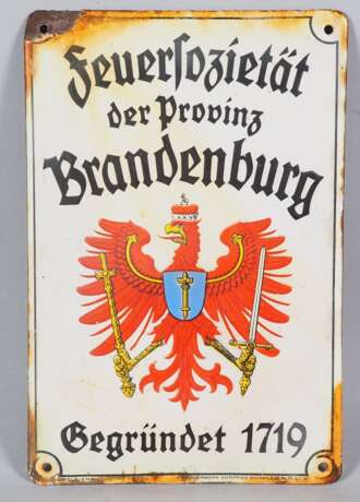 Antikes Emaille Schild "Feuersozietät der Provinz Brandenburg. Gegründet 1719" - фото 1