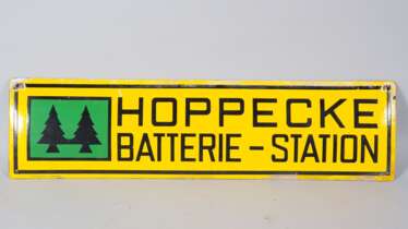 HOPPECKE Batterie-Station Emaille Schild, Mitte 20. Jh.