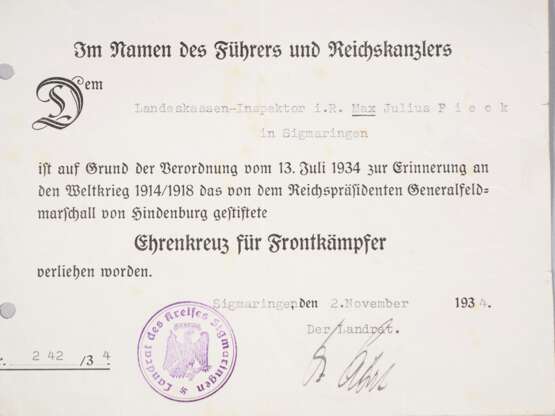 2 Urkunden Deutsches Kaiserreich und NS-Staat, zusammengehörig - photo 2