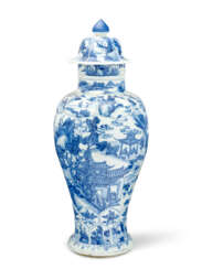 A LARGE BLUE AND WHITE BALUSTER JAR AND COVER