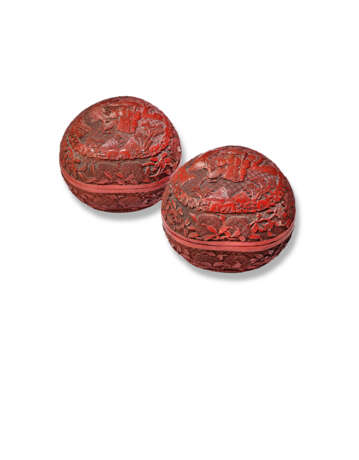 A PAIR OF CARVED RED LACQUER PEACH-FORM BOXES AND COVERS - photo 1