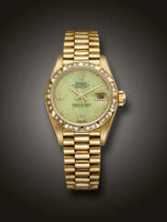 ROLEX, LADY YELLOW GOLD AND DIAMOND-SET ‘DATEJUST’, WITH GREEN STONE DIAL, REF. 69198