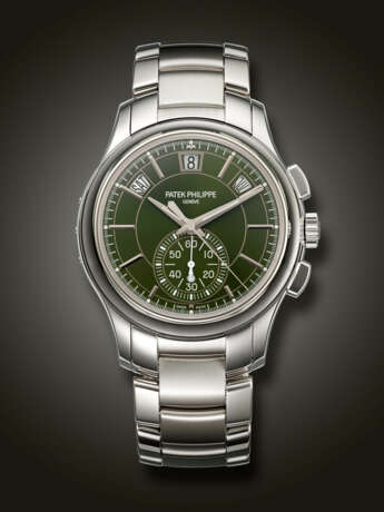 PATEK PHILIPPE, STAINLESS STEEL ANNUAL CALENDAR CHRONOGRAPH WRISTWATCH, WITH GREEN DIAL, REF. 5905/1A-001 - Foto 1