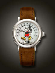 GERALD GENTA, STAINLESS STEEL JUMP HOUR 'RETRO, MICKEY MOUSE', WITH MOTHER-OF-PEARL DIAL, REF. G.3632