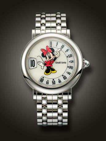 GERALD GENTA, STAINLESS STEEL JUMP HOUR 'RETRO, MINNIE MOUSE', WITH MOTHER-OF-PEARL DIAL, REF. G.3632 - Foto 1