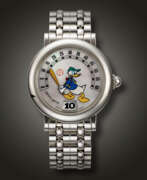 Gerald Genta. GERALD GENTA, STAINLESS STEEL JUMP HOUR 'RETRO, DONALD DUCK', WITH MOTHER-OF-PEARL DIAL, REF. G.3632