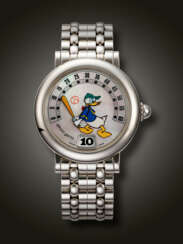 GERALD GENTA, STAINLESS STEEL JUMP HOUR 'RETRO, DONALD DUCK', WITH MOTHER-OF-PEARL DIAL, REF. G.3632