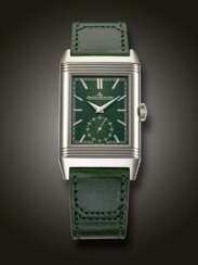 JAEGER-LECOULTRE, STAINLESS STEEL ‘REVERSO TRIBUTE’, WITH GREEN DIAL, REF. 214.8.62