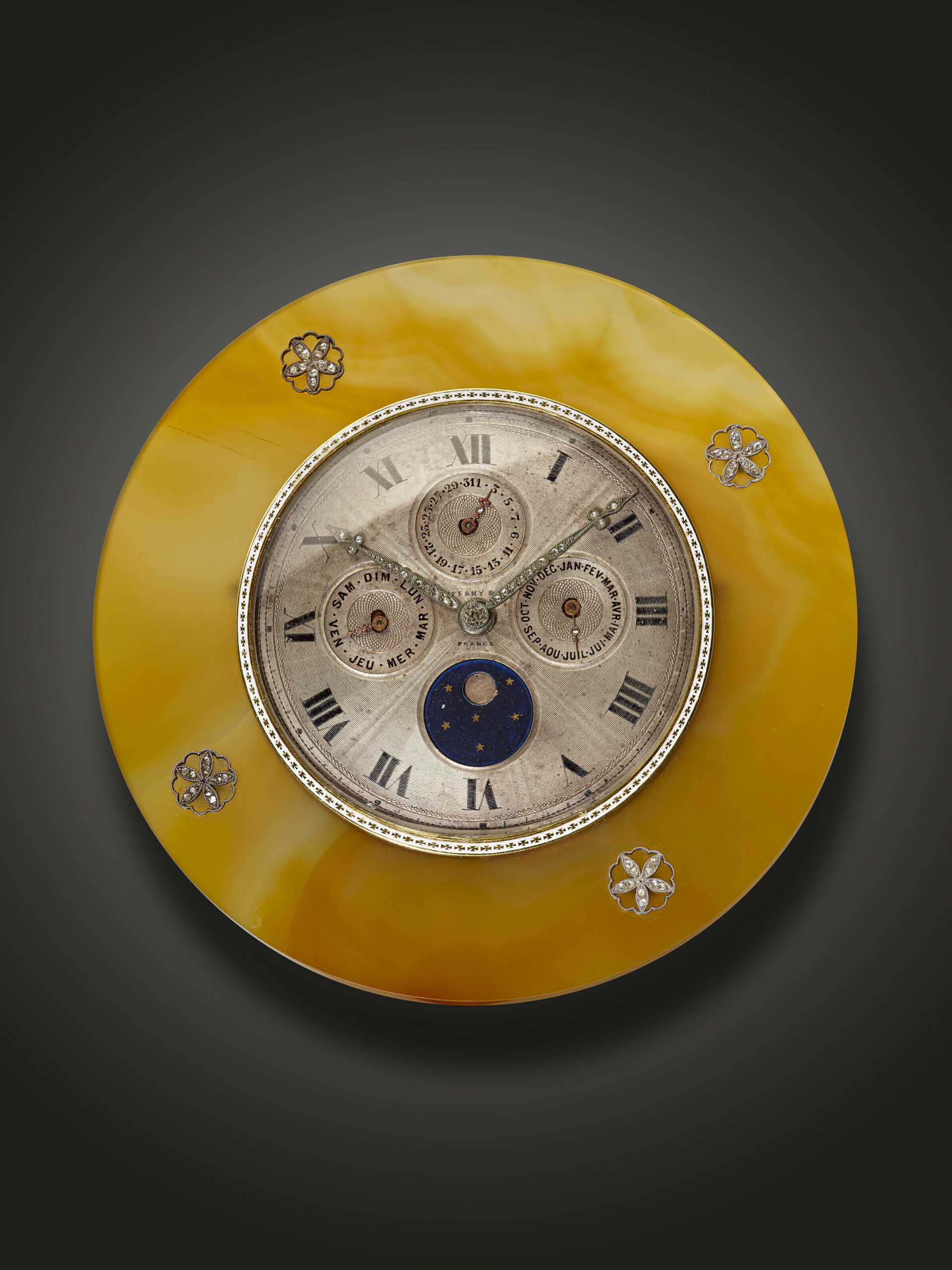 TIFFANY & CO, AGATE AND DIAMOND-SET PERPETUAL CALENDAR DESK CLOCK 'A BELLE EPOQUE', WITH MOON PHASES