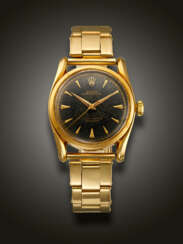 ROLEX, 14K YELLOW GOLD 'OYSTER PERPETUAL', WITH BLACK DIAL, REF. 6090