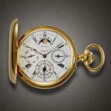 HENRY CAPT, YELLOW GOLD PERPETUAL CALENDAR HUNTER CASE POCKET WATCH, WITH MOON PHASES - photo 1