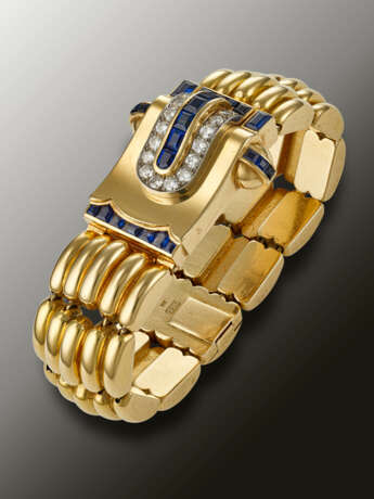 PATEK PHILIPPE, YELLOW GOLD, DIAMOND AND SAPPHIRE-SET WRISTWATCH - Foto 3