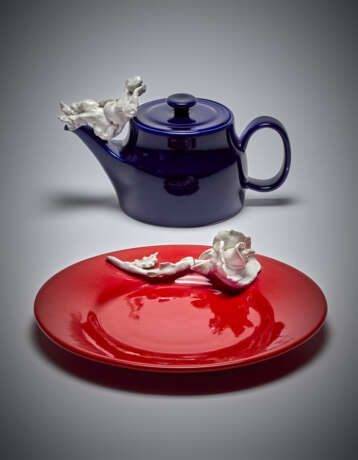 Ico Parisi. Blue ceramic teapot and red ceramic cake… - photo 2