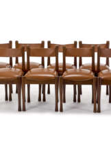 Silvio Coppola. Lot of eight chairs with solid wood stru…