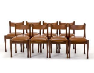 Silvio Coppola. Lot of eight chairs with solid wood stru…