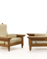 Roberto Menghi. Pair of armchairs with rotatable trays i…