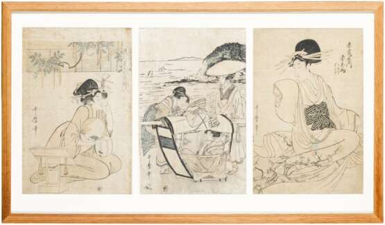 Katsukawa Shunjo (died in 1787) Katsukawa Shunsho (1726-1792) Kitagawa Utamaro (1754-1806) Chobunsai Eishi (1756-1829) Utagawa Toyokuni (1769-1825) Utagawa Kuniyasu (1794-1832) | A collection of fourteen woodblock prints | Edo period, 18th - 19th century - photo 10