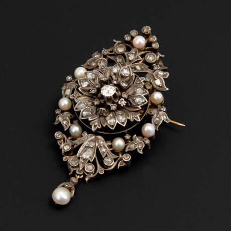 Französische Diamantbrosche mit Perlen - фото 1