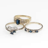 3 Ringe mit Saphiren und Diamanten. - photo 1