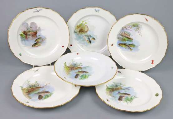 Meissen 6 Speiseteller *Fischdekor* 19. Jhd. - Foto 1