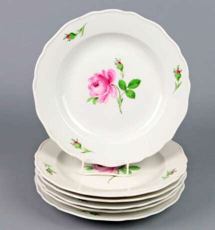 Meissen 6 Speiseteller *Rote Rose* 19. Jhd. - Foto 1