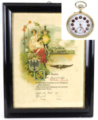 Eisenbahneruhr *Regulateur* und Urkunde 1925