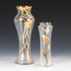 2 art Nouveau vases with gold painting.