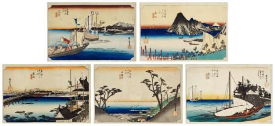 Utagawa Hiroshige (1797-1858) | Five woodblock prints from the series Fifty-three Stations of the Tokaido (Tokaido gojusan tsugi no uchi), also known as the First Tokaido or Great Tokaido | Edo period, 19th century - фото 1