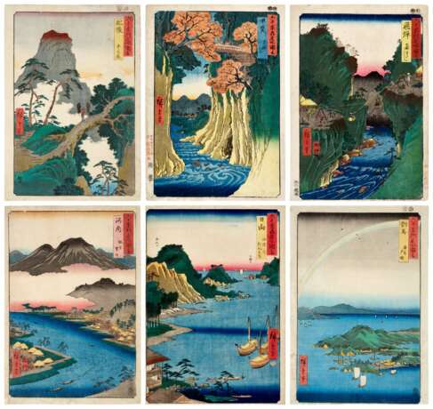 Utagawa Hiroshige (1797-1858) | Six woodblock prints from the series Famous Places in the Sixty-odd Provinces (Rokujuyoshu meisho zue) | Edo period, 19th century - Foto 1